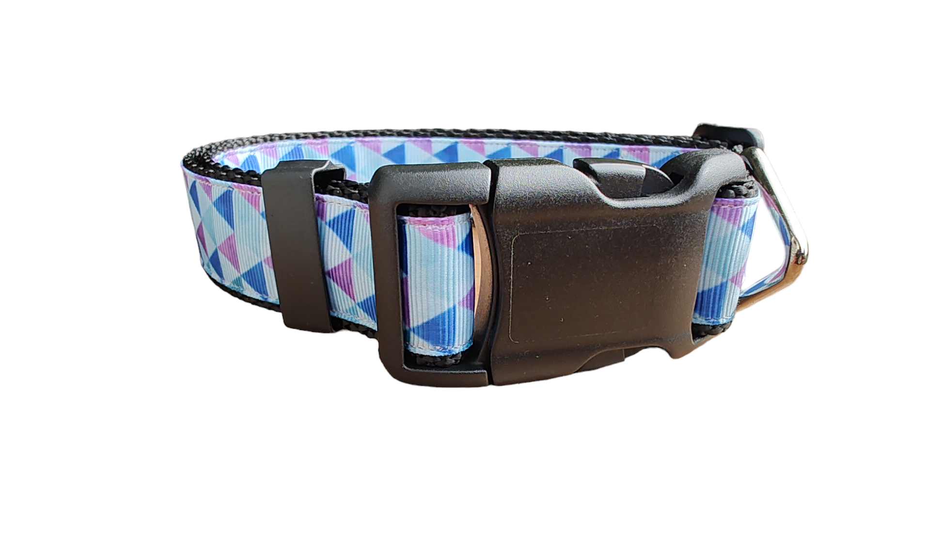 Purple Triangles Black Nylon Dog Collar MD, LG, XL, Leash | Purrfect Pet Kingdom