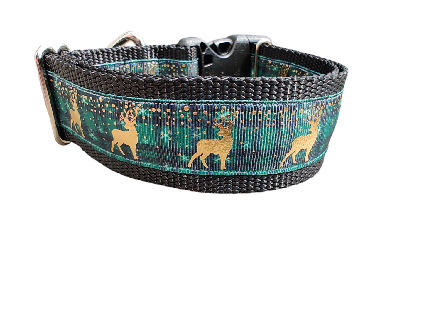 Green Plaid Deer 1.5" Wide Nylon Dog Collar | Purrfect Pet Kingdom