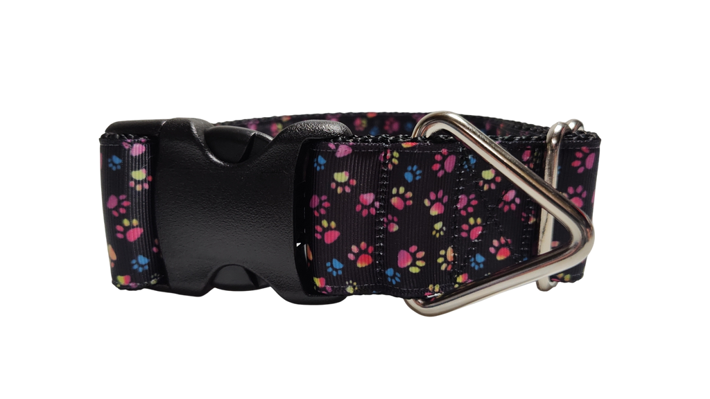 1.5" Wide Colorful Pawprints Nylon Dog Collar