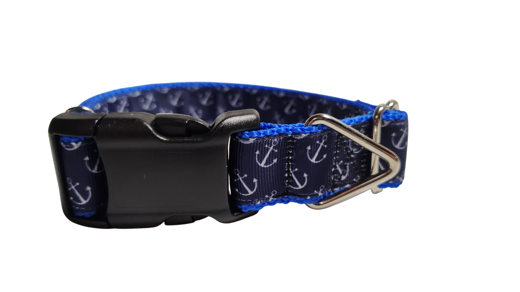 Blue Anchors Nylon Dog Collar