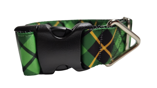 1.5" Wide Green and Gold Plaid Nylon Dog Collar | Purrfect Pet Kingdom
