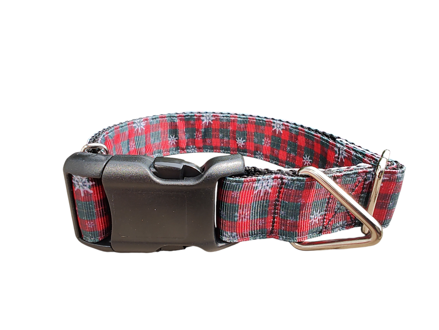 Snowflake Check Plaid Christmas Nylon Dog Collar | Purrfect Pet Kingdom