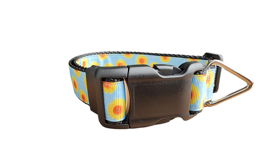 Yellow Flowers Black Nylon Dog Collar MD, LG, XL, Leash | Purrfect Pet Kingdom