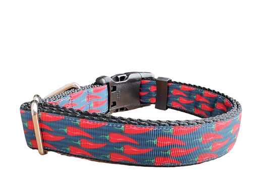 Spicy Red Pepper Black Nylon Dog Collar MD, LG, XL, Leash | Purrfect Pet Kingdom