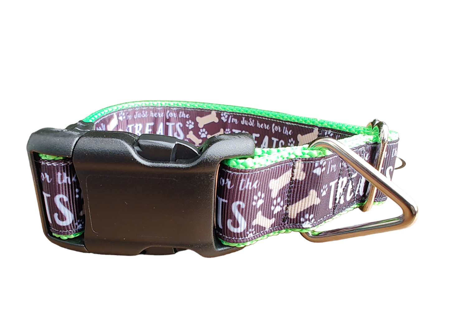 Here For The Treats Neon Green Nylon Dog Collar MD, LG, XL, Leash | Purrfect Pet Kingdom