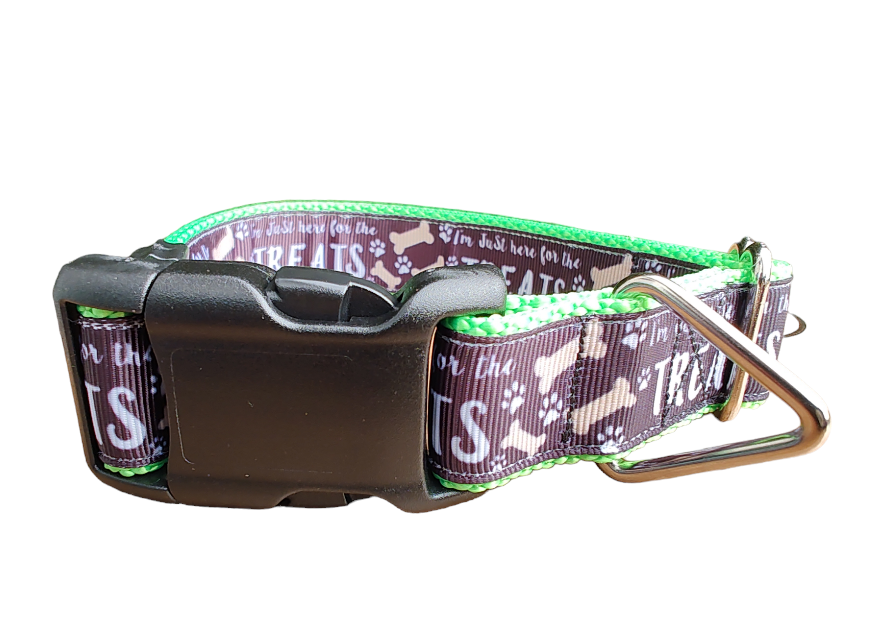 Here For The Treats Neon Green Nylon Dog Collar MD, LG, XL, Leash | Purrfect Pet Kingdom