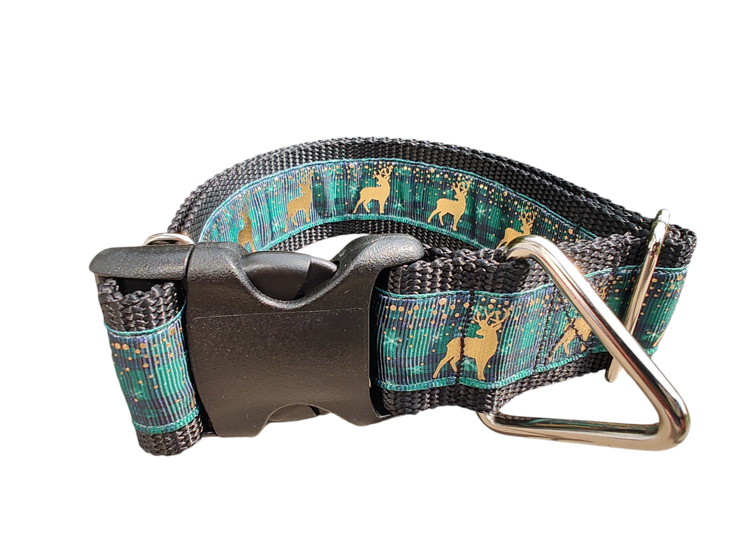Green Plaid Deer 1.5" Wide Nylon Dog Collar | Purrfect Pet Kingdom