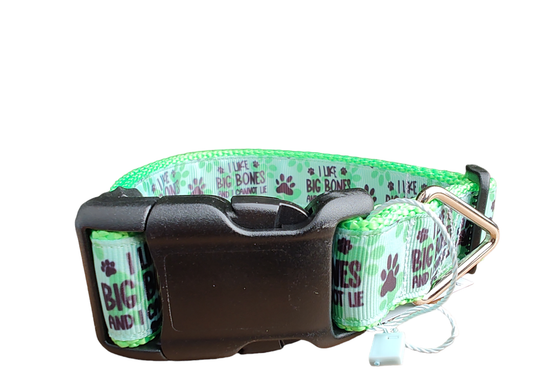 I Like Big Bones And I Cannot Lie Neon Green Nylon Dog Collar MD, LG, XL, Leash | Purrfect Pet Kingdom