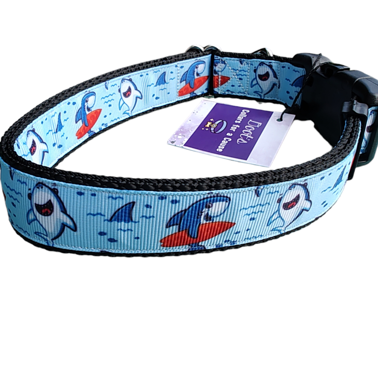 Surfer Sharks Black Nylon Dog Collar MD, LG, XL, Leash | Purrfect Pet Kingdom