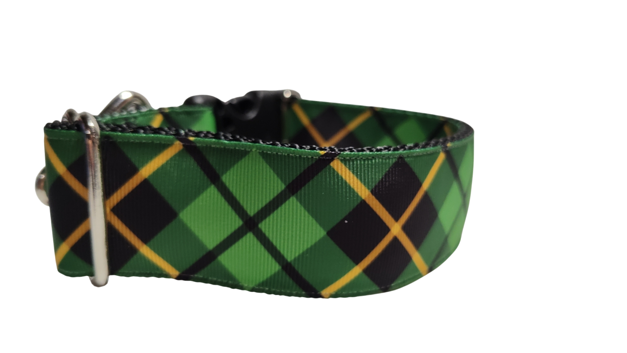 1.5" Wide Green and Gold Plaid Nylon Dog Collar