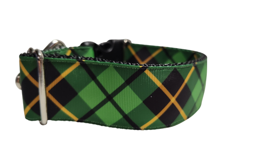 1.5" Wide Green and Gold Plaid Nylon Dog Collar | Purrfect Pet Kingdom