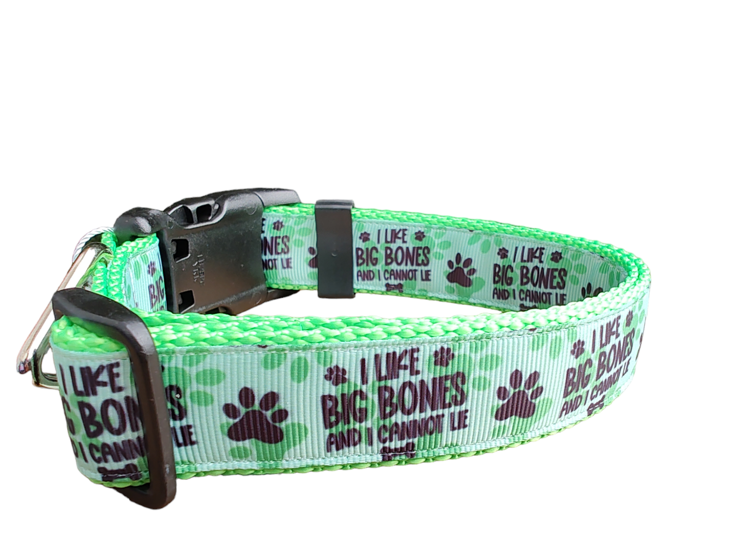 I Like Big Bones And I Cannot Lie Neon Green Nylon Dog Collar MD, LG, XL, Leash | Purrfect Pet Kingdom