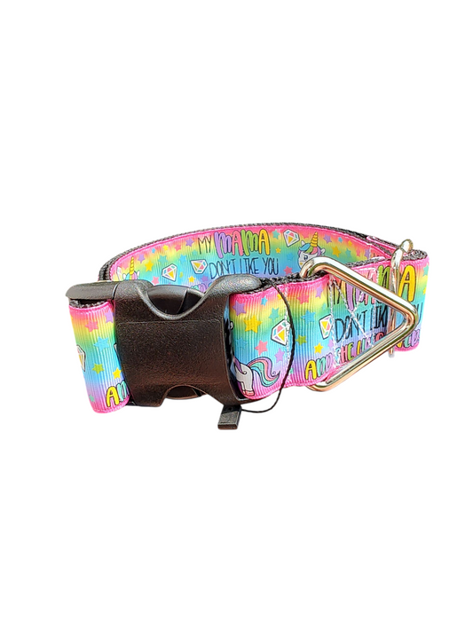 1.5" Wide My Mamma Don't Like You Unicorn Nylon Dog Collar | Purrfect Pet Kingdom