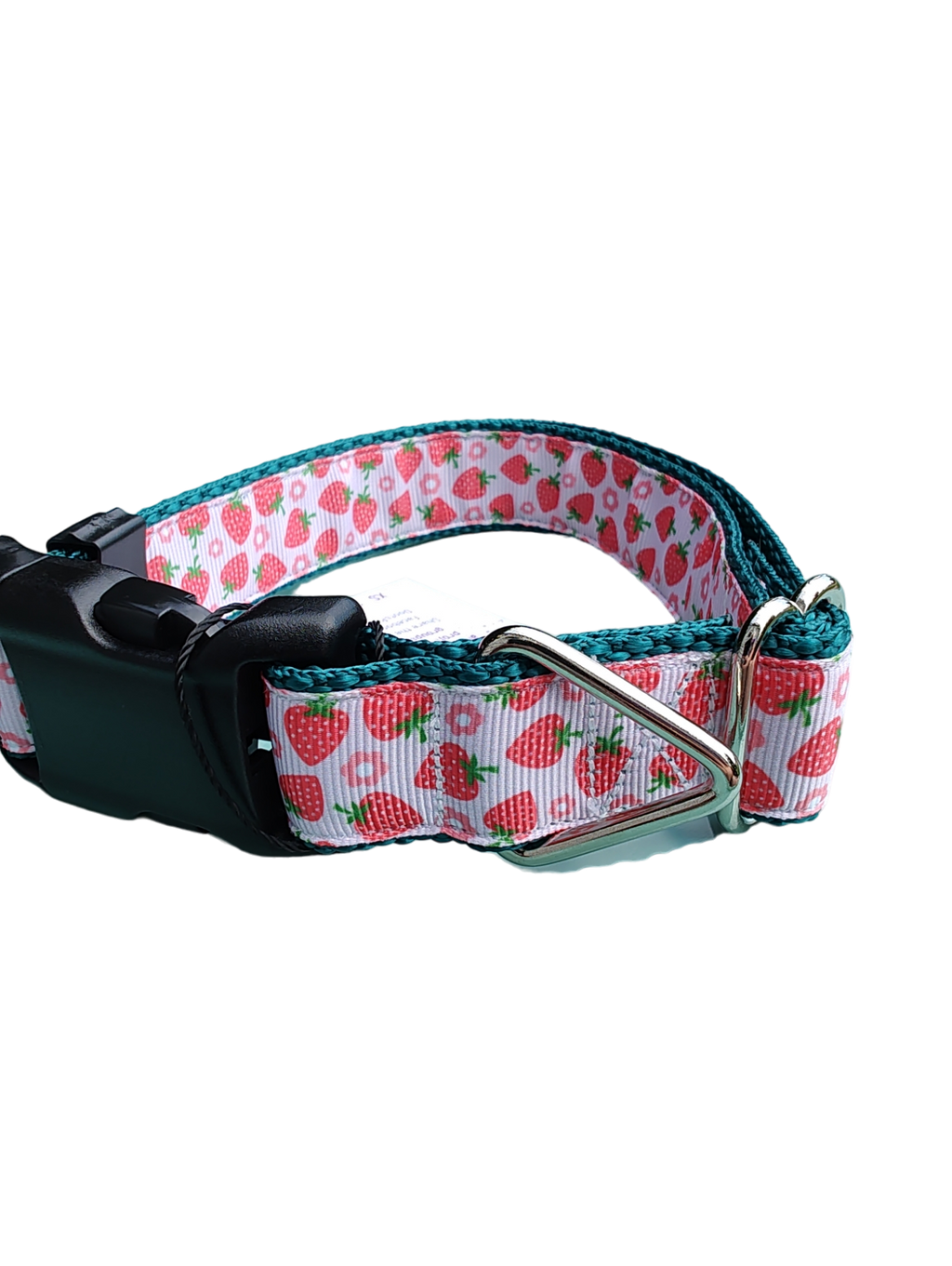 Strawberry Flowers Green Nylon Dog Collar MD, LG, XL, Leash