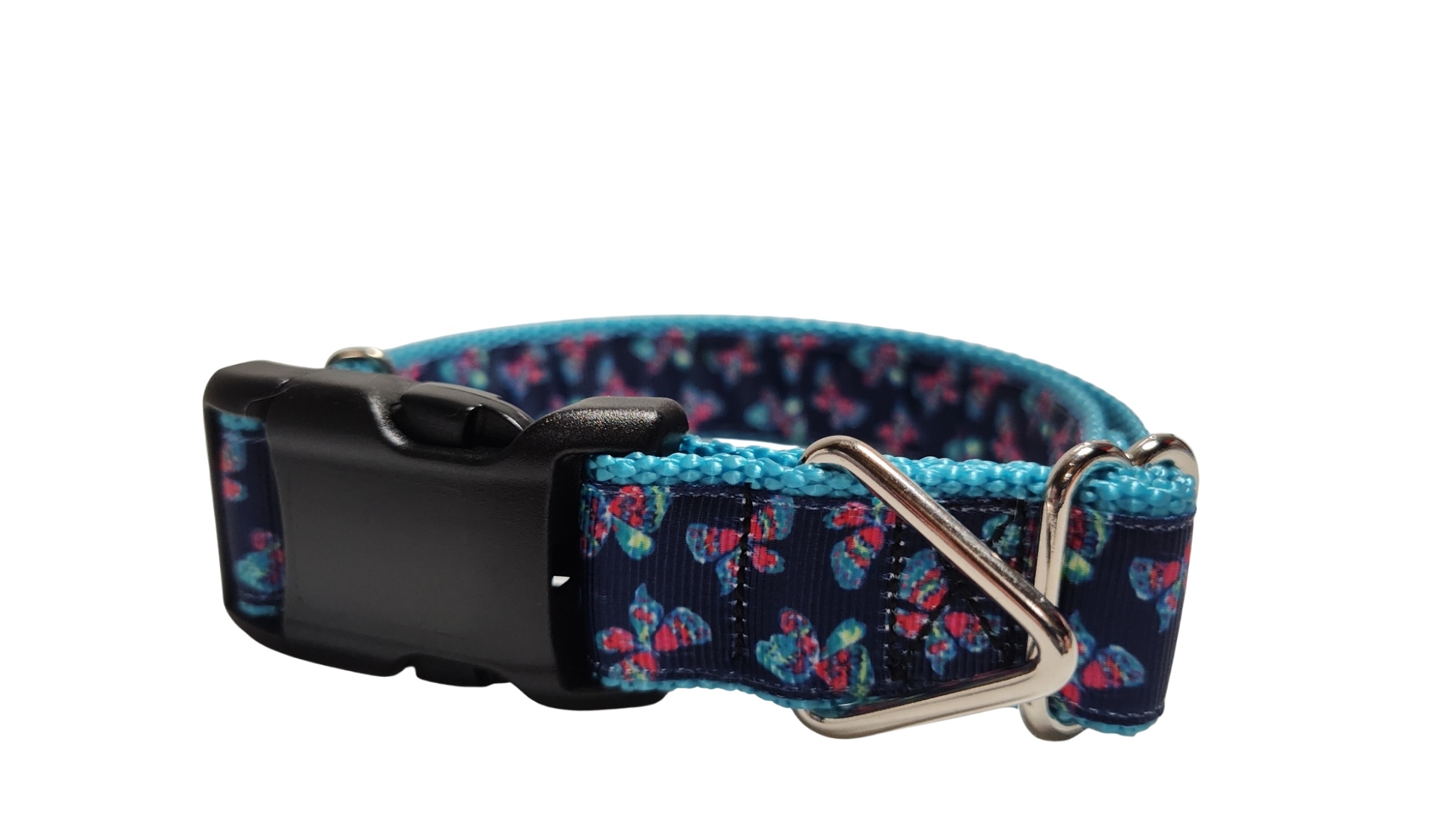 Pink and Blue Butterflies Nylon Dog Collar | Purrfect Pet Kingdom