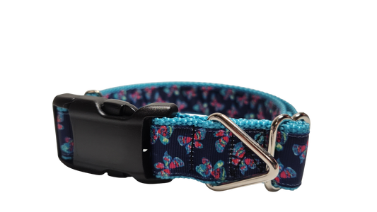 Pink and Blue Butterflies Nylon Dog Collar | Purrfect Pet Kingdom