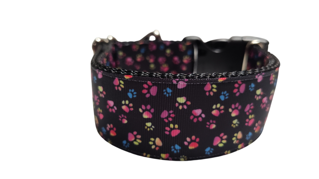 1.5" Wide Colorful Pawprints Nylon Dog Collar
