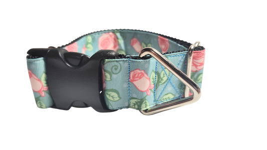1.5" Wide Roses on Blue Nylon Dog Collar | Purrfect Pet Kingdom
