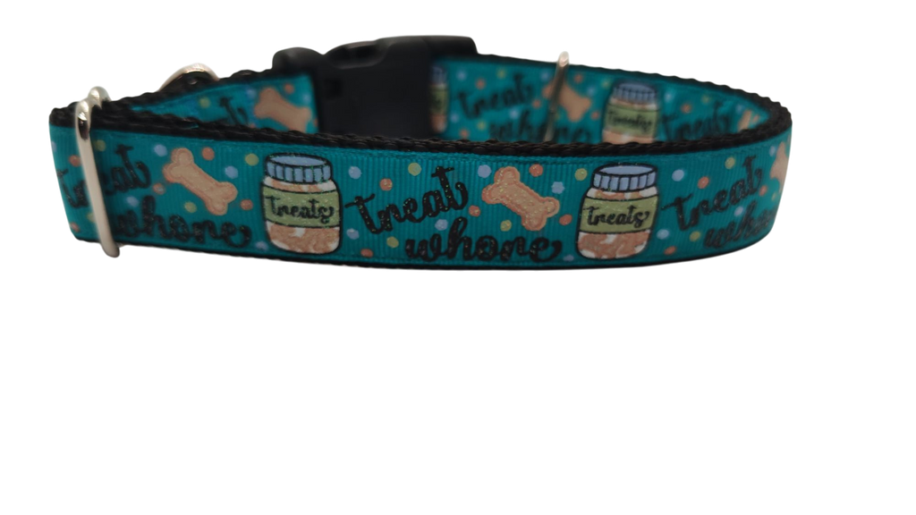Treat Whore Blue Nylon Dog Collar