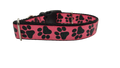 Black Glitter Paws On Pink Nylon Dog Collar