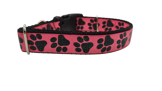 Black Glitter Paws On Pink Nylon Dog Collar | Purrfect Pet Kingdom