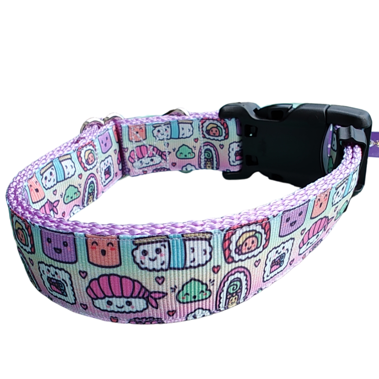 Sushi Friends Lavender Nylon Dog Collar MD, LG, XL, Leash | Purrfect Pet Kingdom
