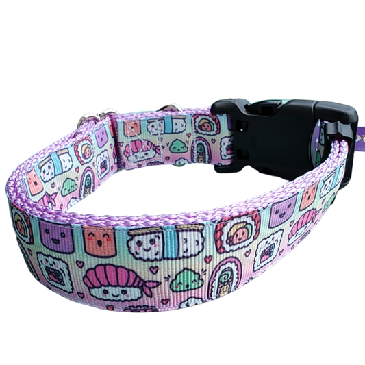 Sushi Friends Lavender Nylon Dog Collar MD, LG, XL, Leash | Purrfect Pet Kingdom