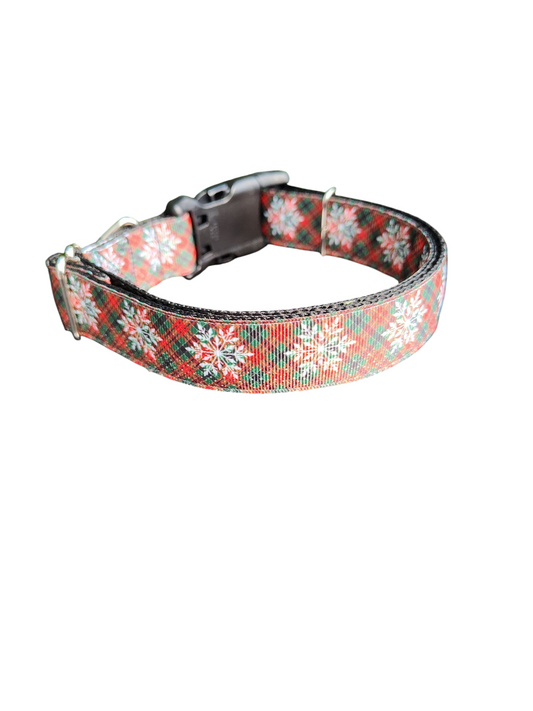 Snowflake Tartan Plaid Nylon Dog Collar | Purrfect Pet Kingdom