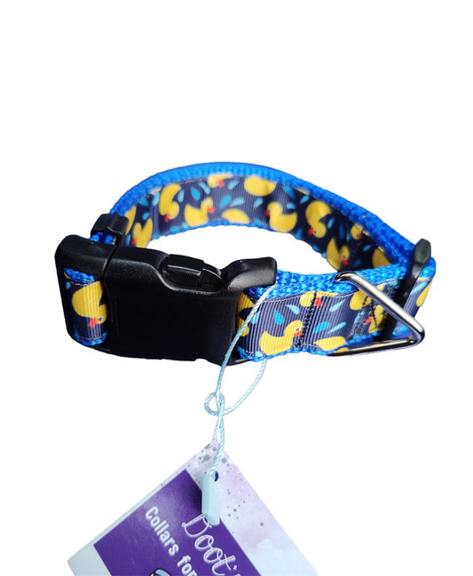 Dog Collar Rubber Duckies Blue Bath Duck Fun Novelty Nylon Band