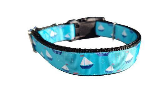Dog Collar Sailboats Nautical Ocean Beach Sailing Pattern Nylon