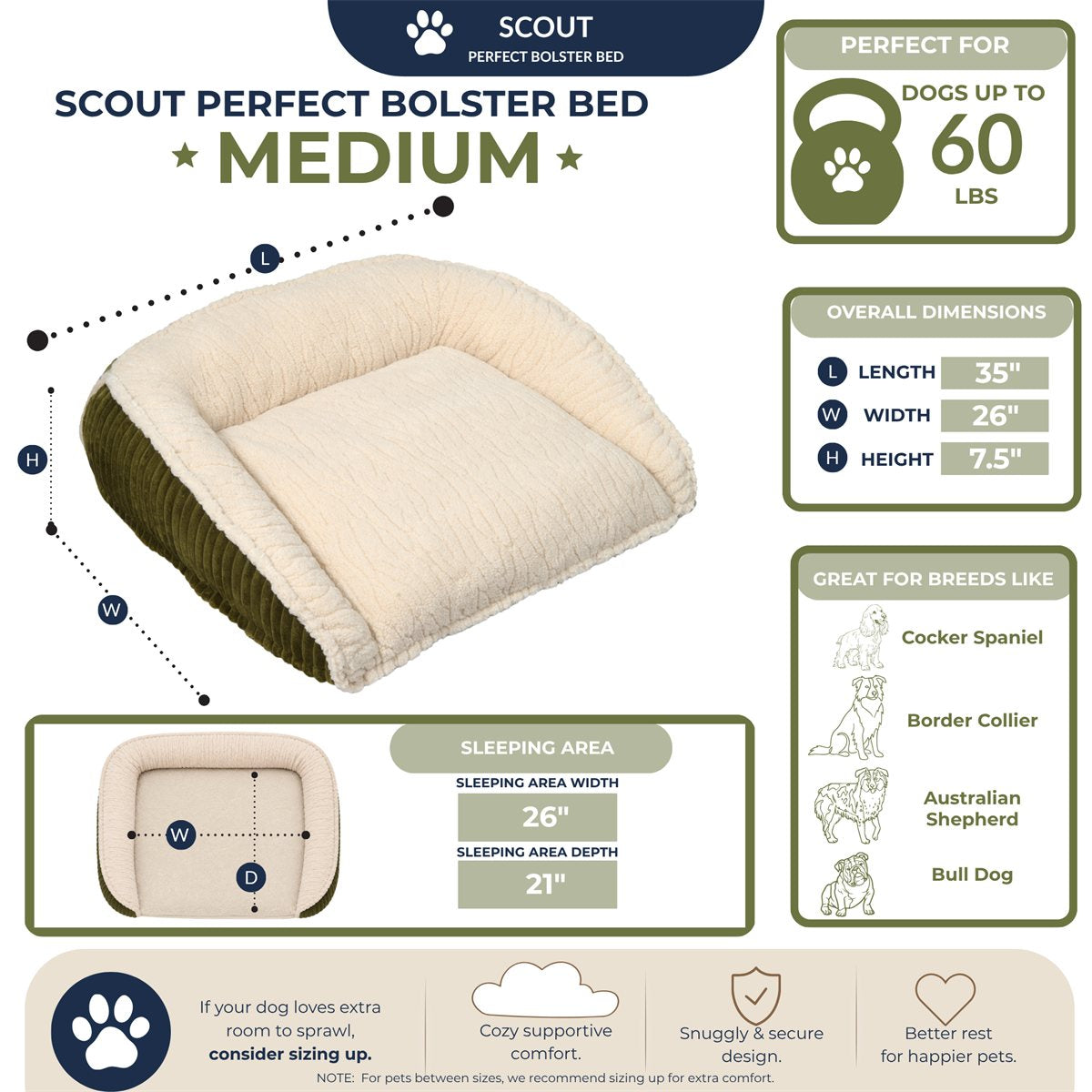 Dog Bed Scout Perfect Bolster Soft Orthopedic Sleeping