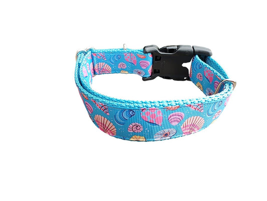 Dog Collar Seashells Ocean Beach Coastal Marine Pattern Nylon