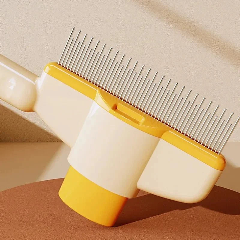 Dog Slicker Brush Self-Cleaning Stainless Steel Dematting Comb - Detail Angle 6 | Majestic Pet Kingdom