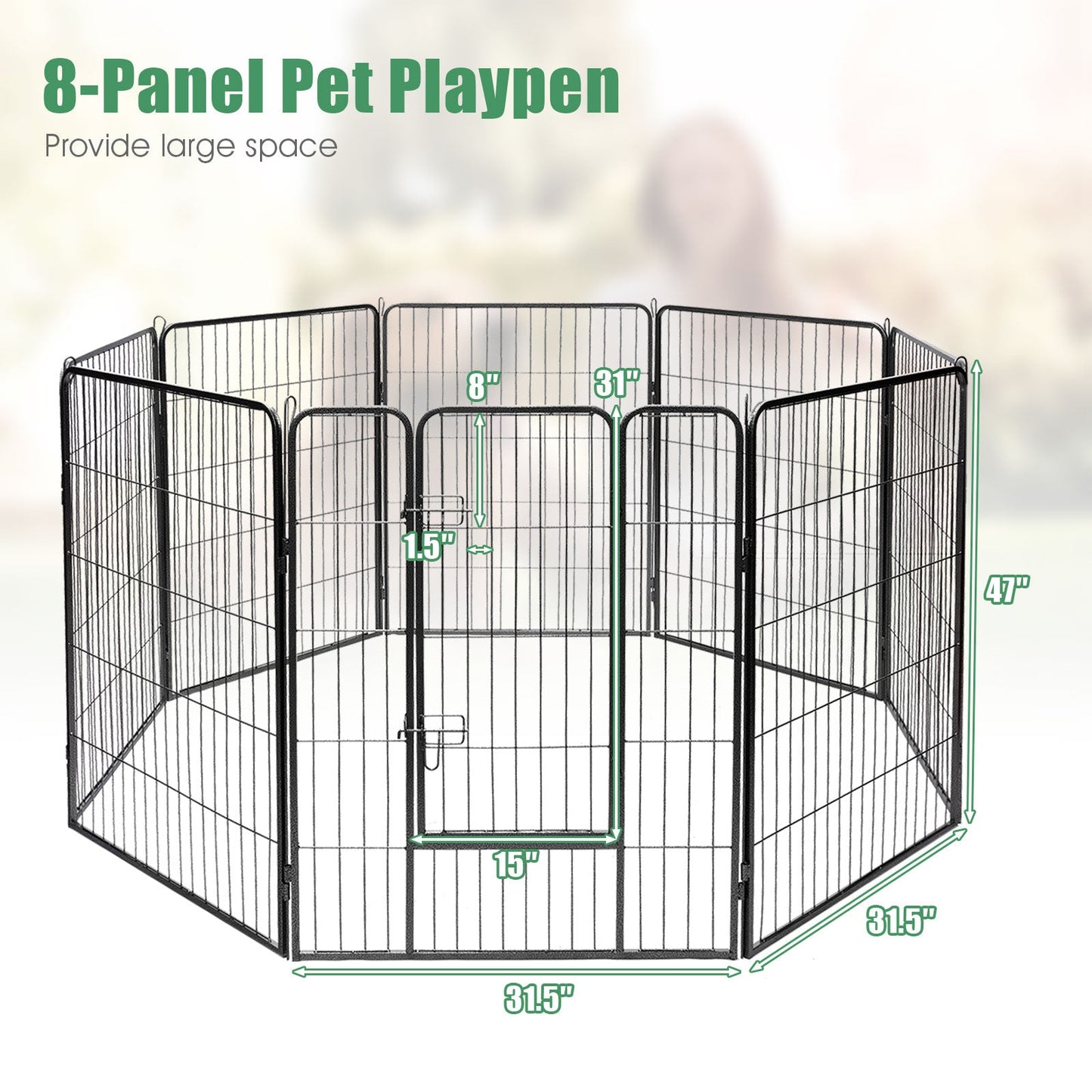 8 Metal Panel Heavy Duty Pet Playpen Dog Fence with Door-48 inches - Majestic Pet Kingdom