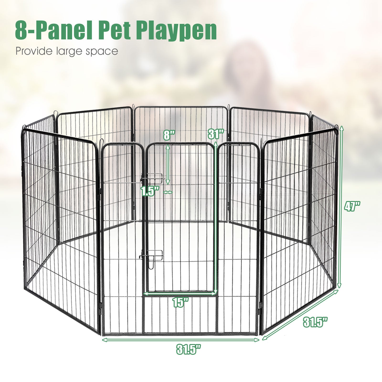 8 Metal Panel Heavy Duty Pet Playpen Dog Fence with Door-48 inches - Majestic Pet Kingdom