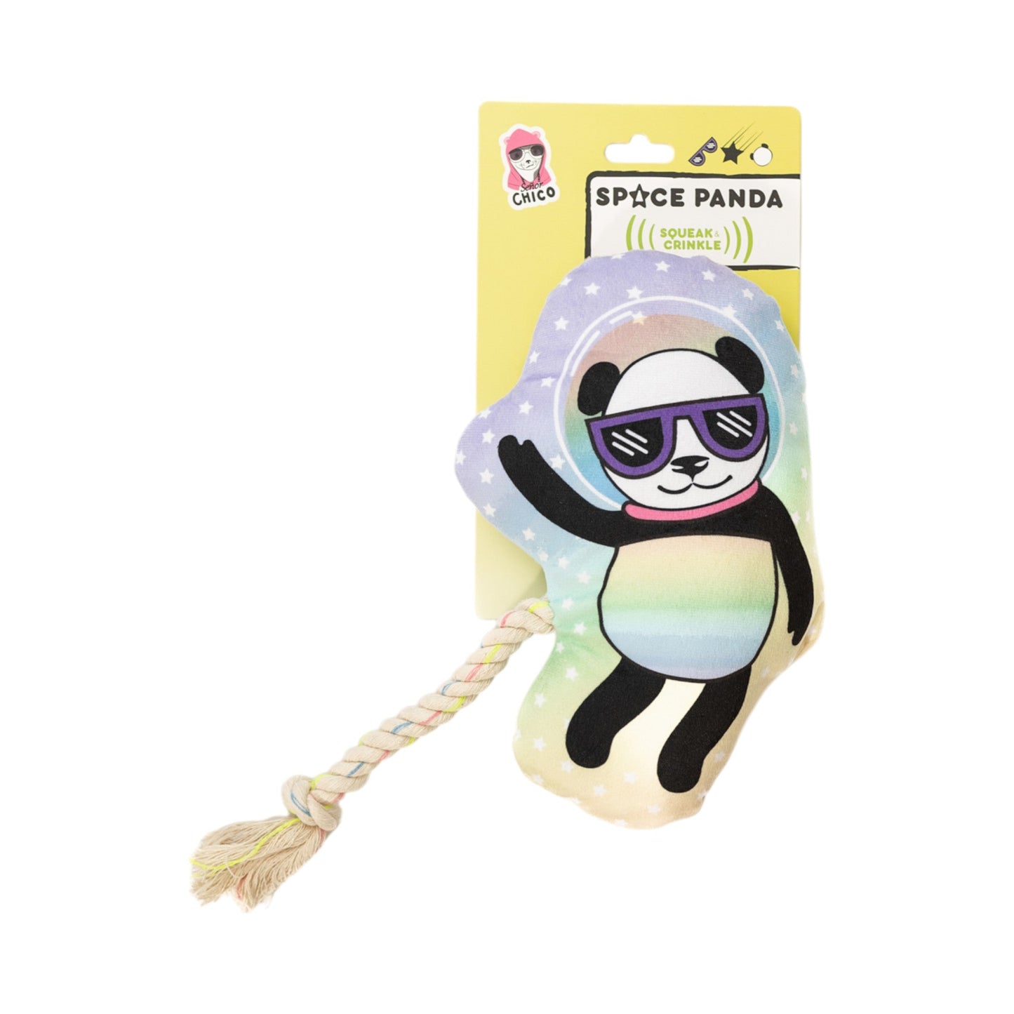 Dog Plush Toy Space Panda Squeaker Crinkle Sound Soft Play