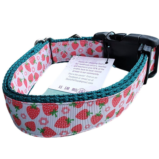 Dog Collar Strawberry Flowers Green Botanical Sweet Fruit Nylon Band