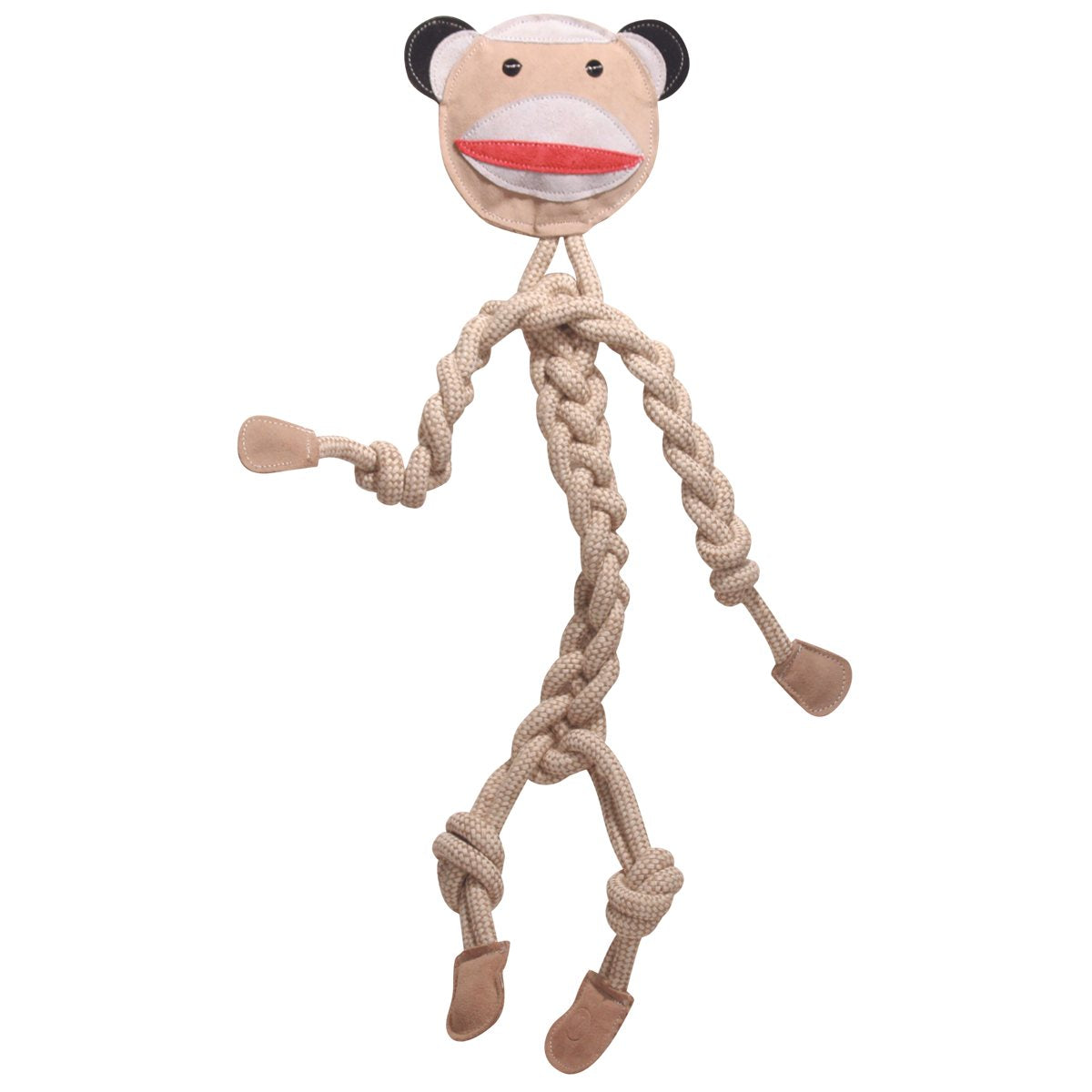 Dog Toy Stuey Sock Monkey Natural Rope Knottie Large Squeaker - Detail Angle 4 | Majestic Pet Kingdom