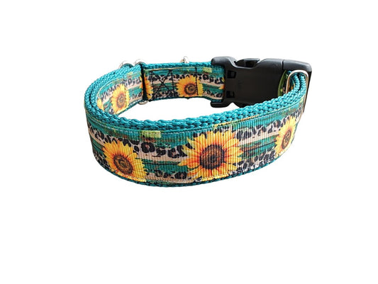 Dog Collar Sunflower and Leopard Print Cheetah Floral Nylon Band