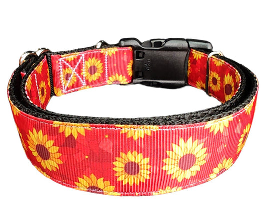 Dog Collar Sunflower Mosaic Geometric Botanical Floral Nylon