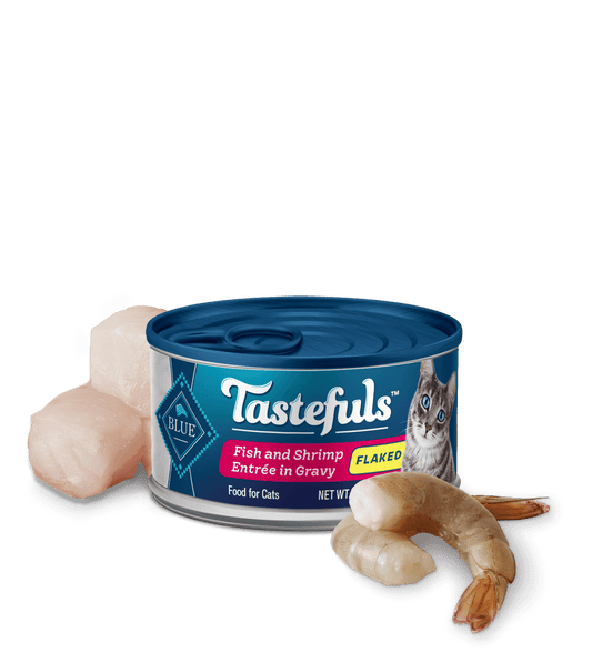 Blue Buffalo Tastefuls Adult Flaked Fish and Shrimp in Gravy Entree Wet Cat Cans (3oz) - Majestic Pet Kingdom