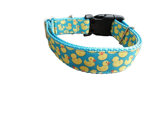 Dog Collar Teal Rubber Duckies Cute Bath Duck Novelty Nylon Band