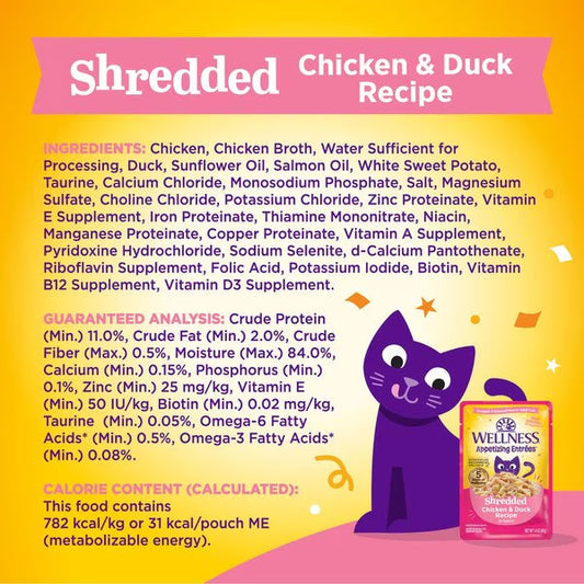 Wellness Appetizing Entrees Shredded Chicken & Duck Cat (1.4oz) - Majestic Pet Kingdom