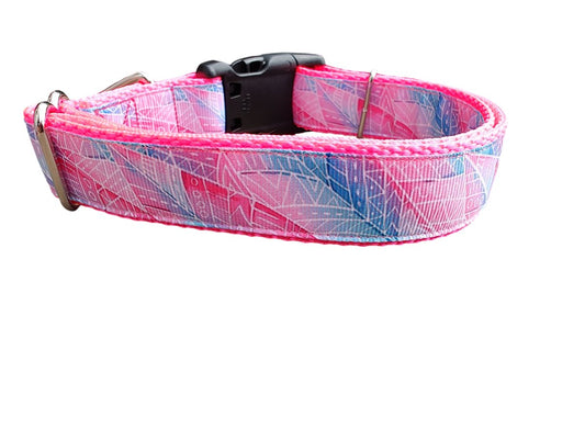Dog Collar Textured Pink Leaves Tropical Botanical Pattern Nylon