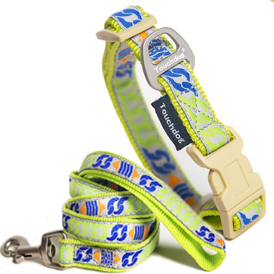 dog-collar-leash-set-chain-print-embroidered-walking-luxury-view-1 | Majestic Pet Kingdom