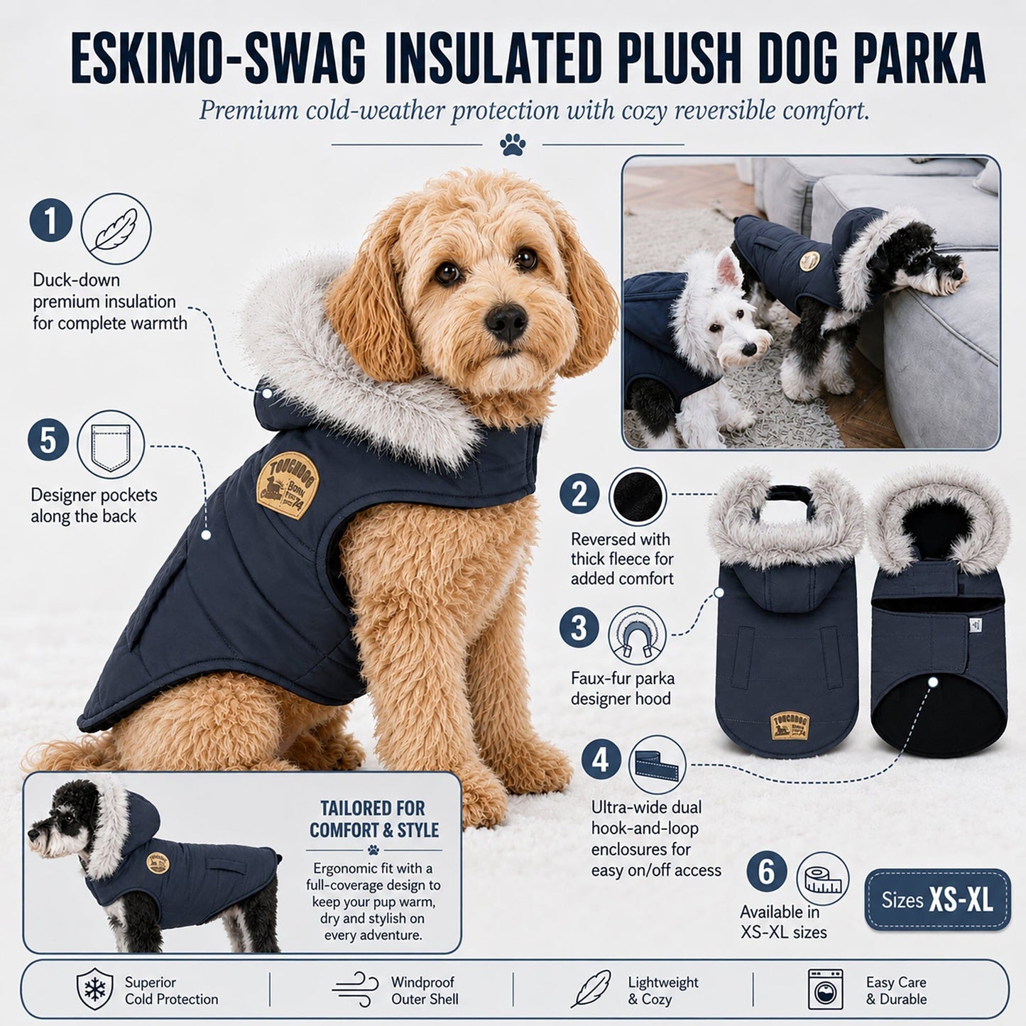 Touchdog 'Eskimo-Swag' Duck-Down Insulated Winter Dog Coat Parka