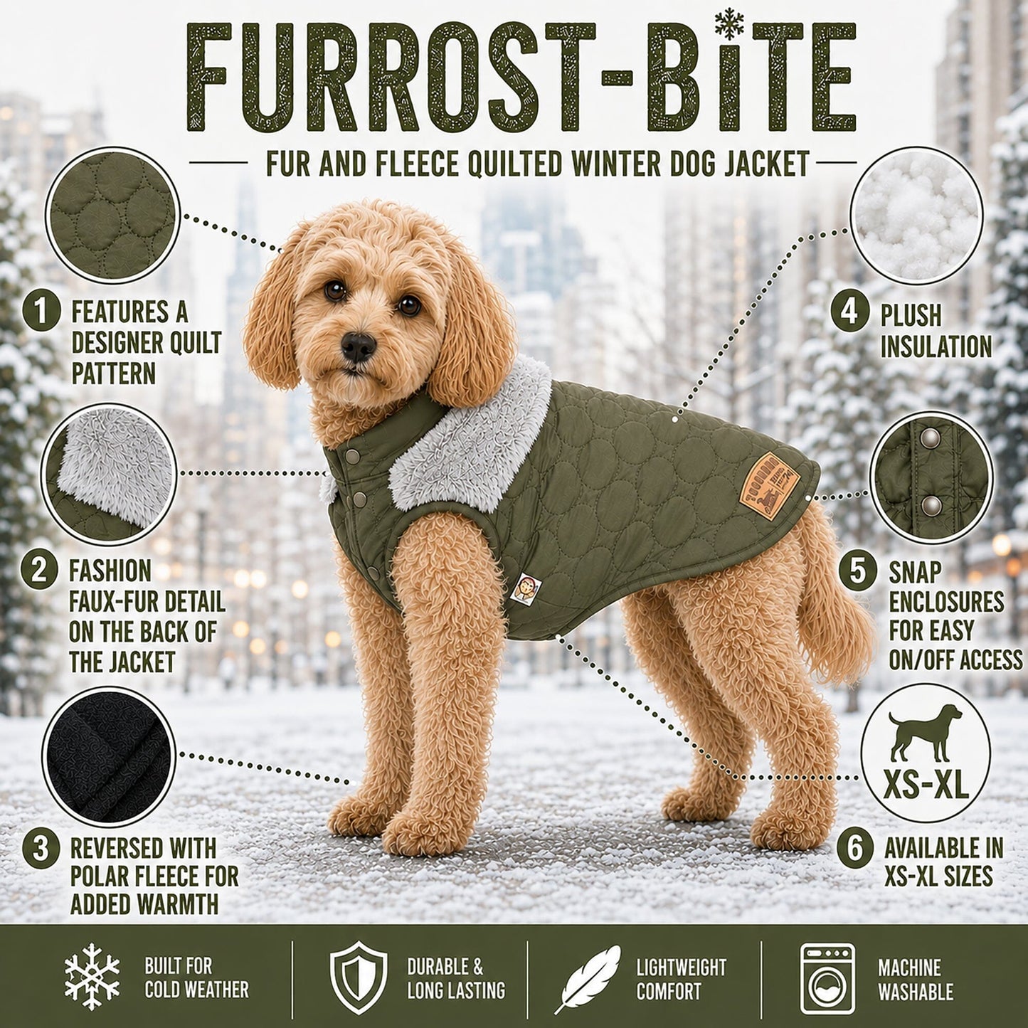 Touchdog 'Furrost-Bite' Fur and Fleece Designer Fashion Dog Jacket