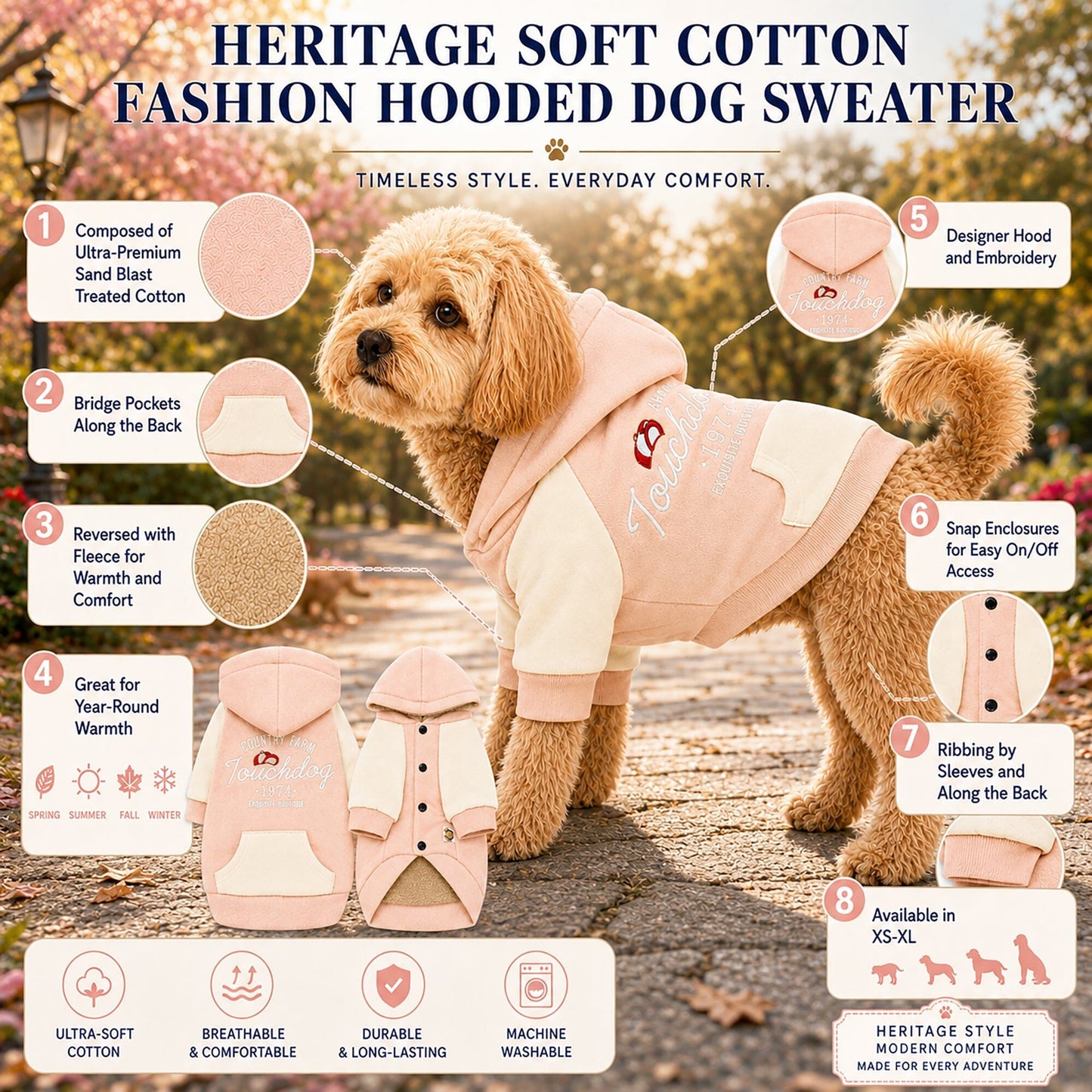 Touchdog 'Heritage' Soft-Cotton Fashion Dog Hoodie Sweater