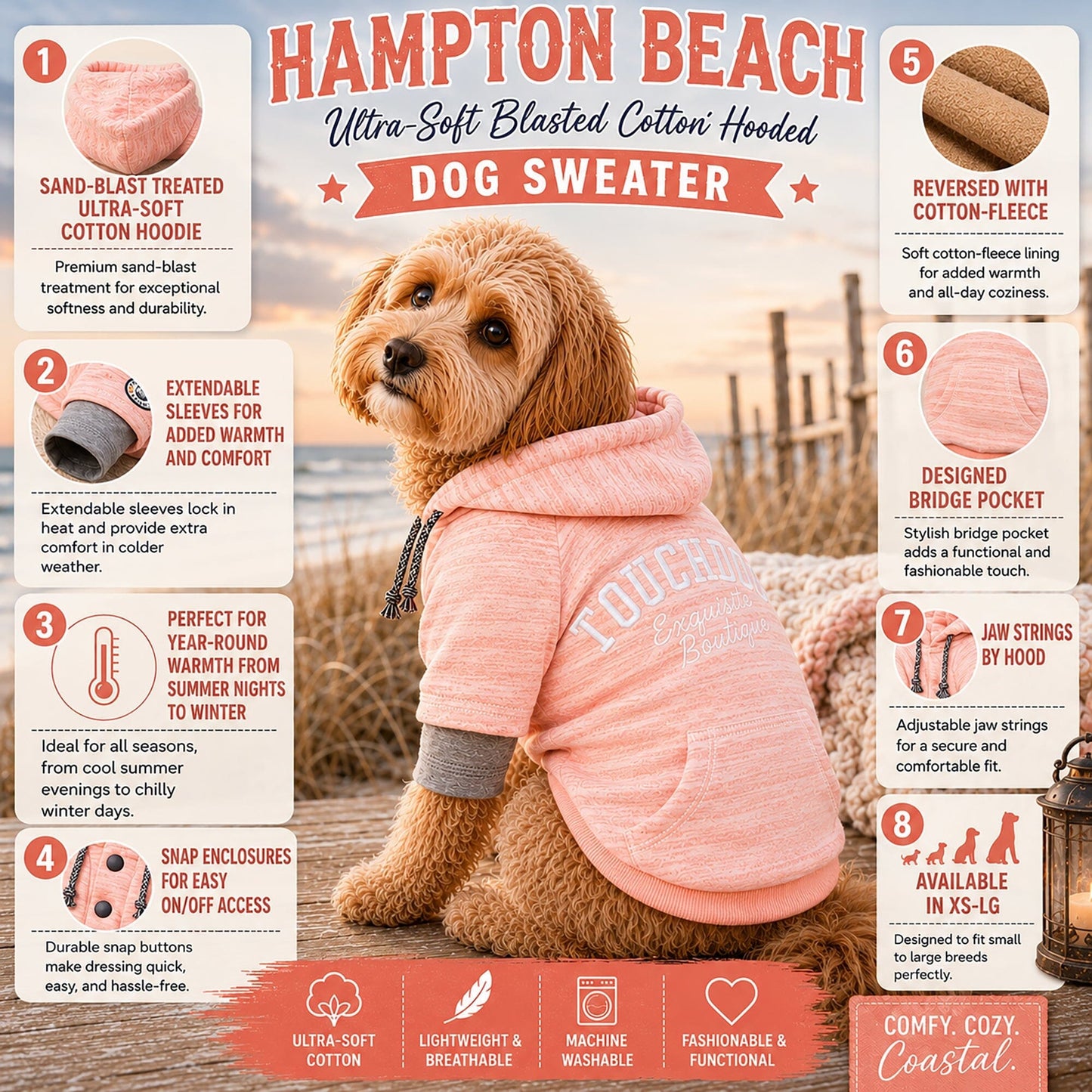 Touchdog ® Hampton Beach Ultra-Soft Blasted Cotton Hooded Dog Sweater