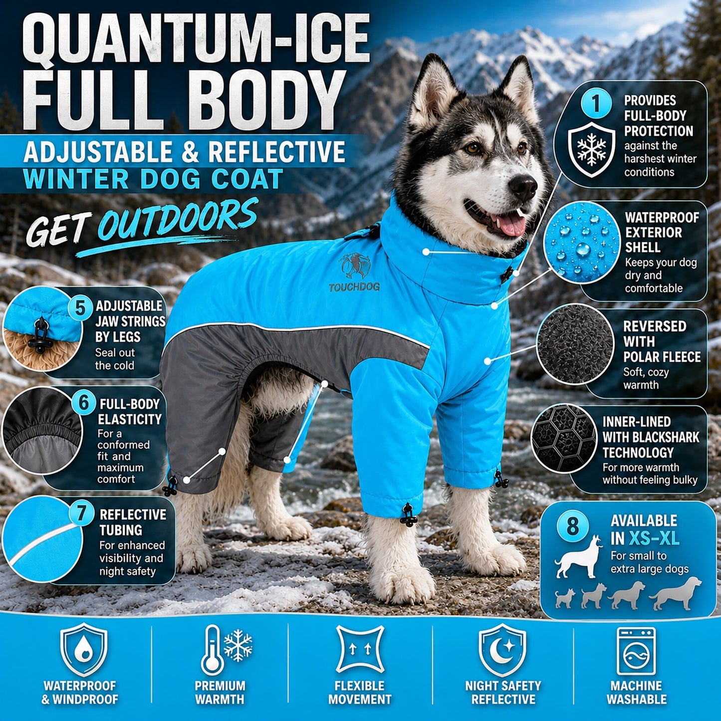 Touchdog ® Quantum-Ice Adjustable and Reflective Full-Body Winter Dog Jacket